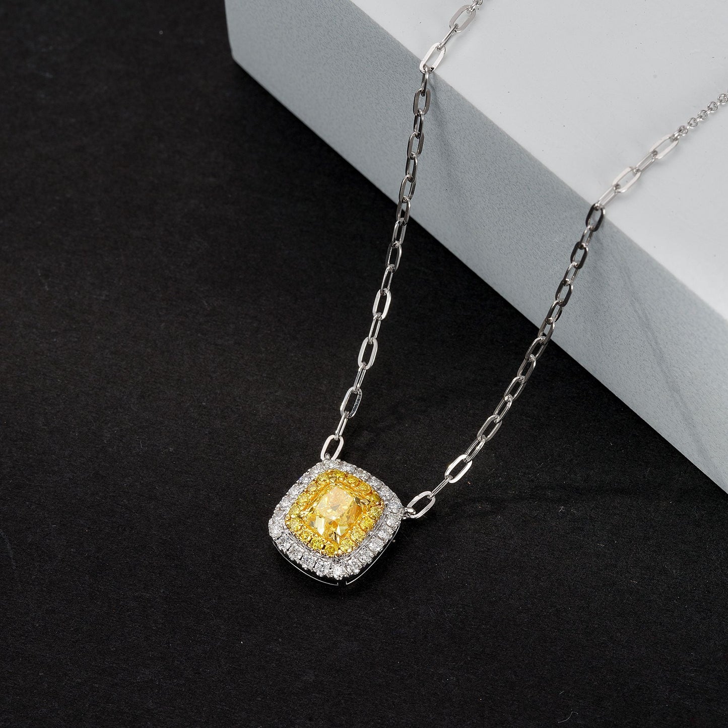 Diamond Cushion Cut Pendant - Elegant Jewelry Piece - Yellow Diamond Pendant