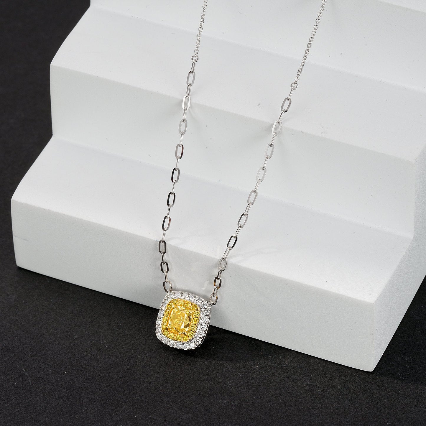 Diamond Cushion Cut Pendant - Elegant Jewelry Piece - Yellow Diamond Pendant