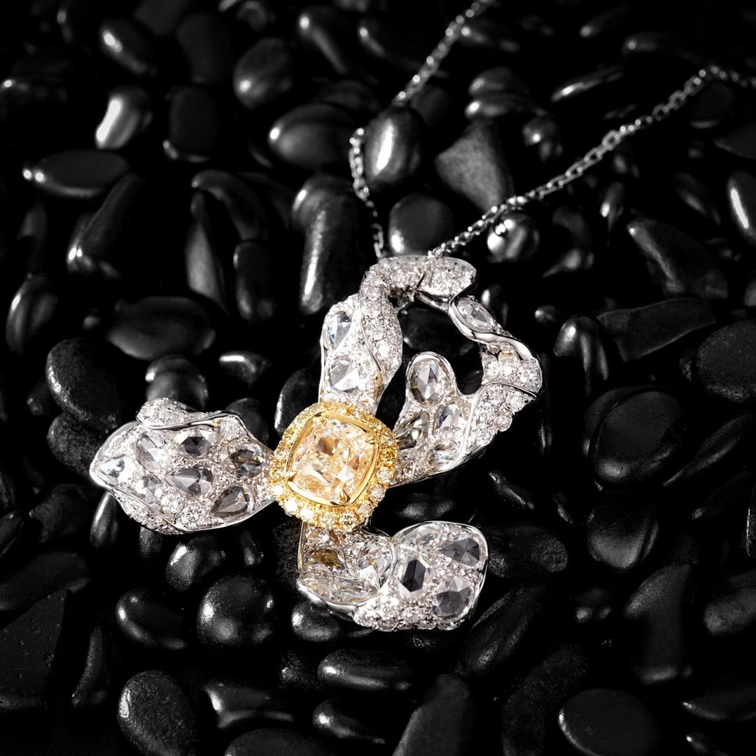 Diamond Cushion Cut Ring (Three-Way Wear) - Luxury Jewelry Collection - Yellow Diamond Pendant