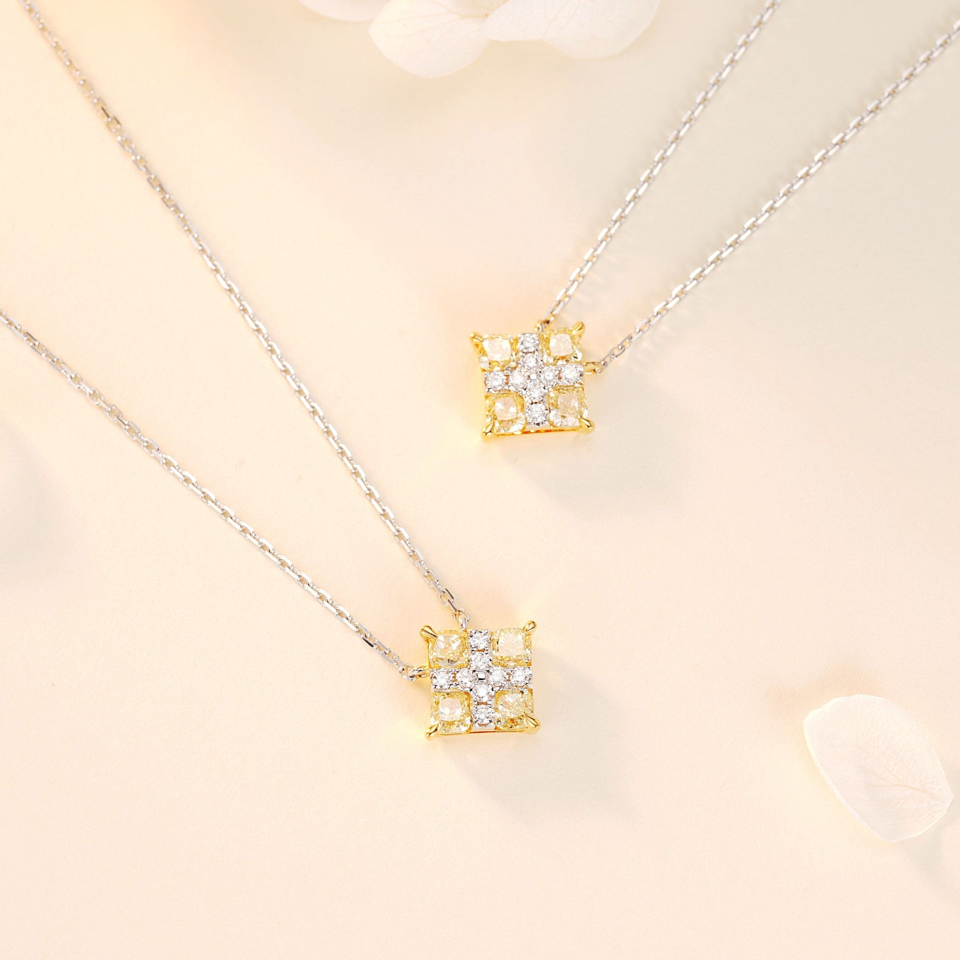 Diamond Cushion Shape Split-Color Pendant - Luxurious Jewelry - Yellow Diamond Pendant