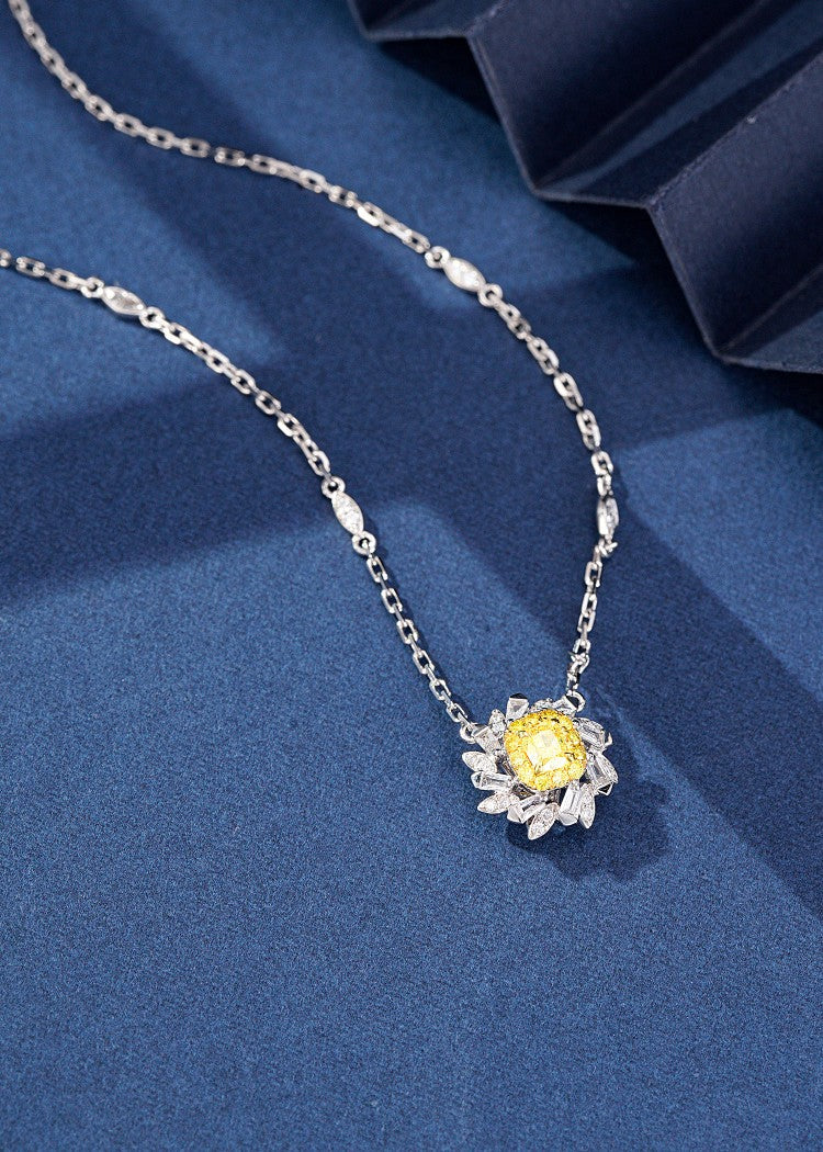 Diamond Daisy Pendant - Unique and Elegant Jewelry Piece - Yellow Diamond Pendant