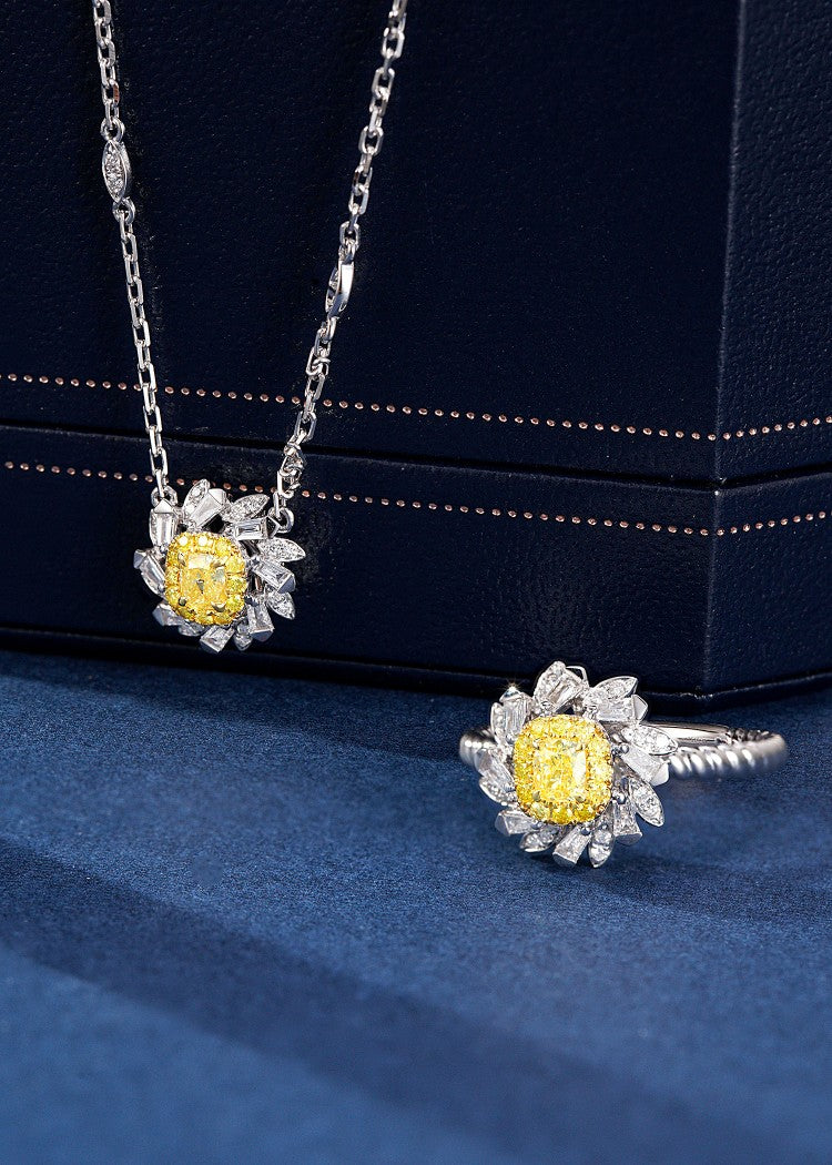 Diamond Daisy Pendant - Unique and Elegant Jewelry Piece - Yellow Diamond Pendant