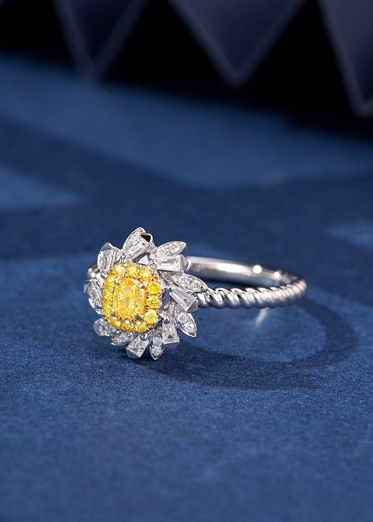 Diamond Daisy Ring - Unique and Elegant Jewelry Piece - Yellow Diamond Ring