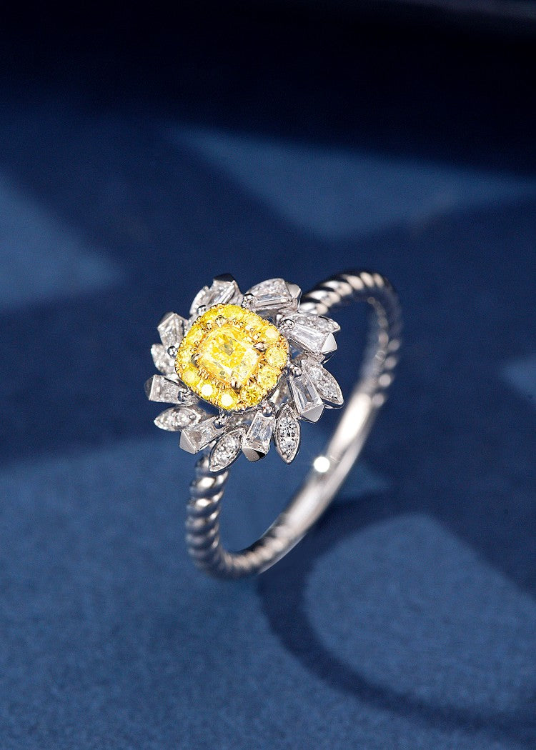 Diamond Daisy Ring - Unique and Elegant Jewelry Piece - Yellow Diamond Ring