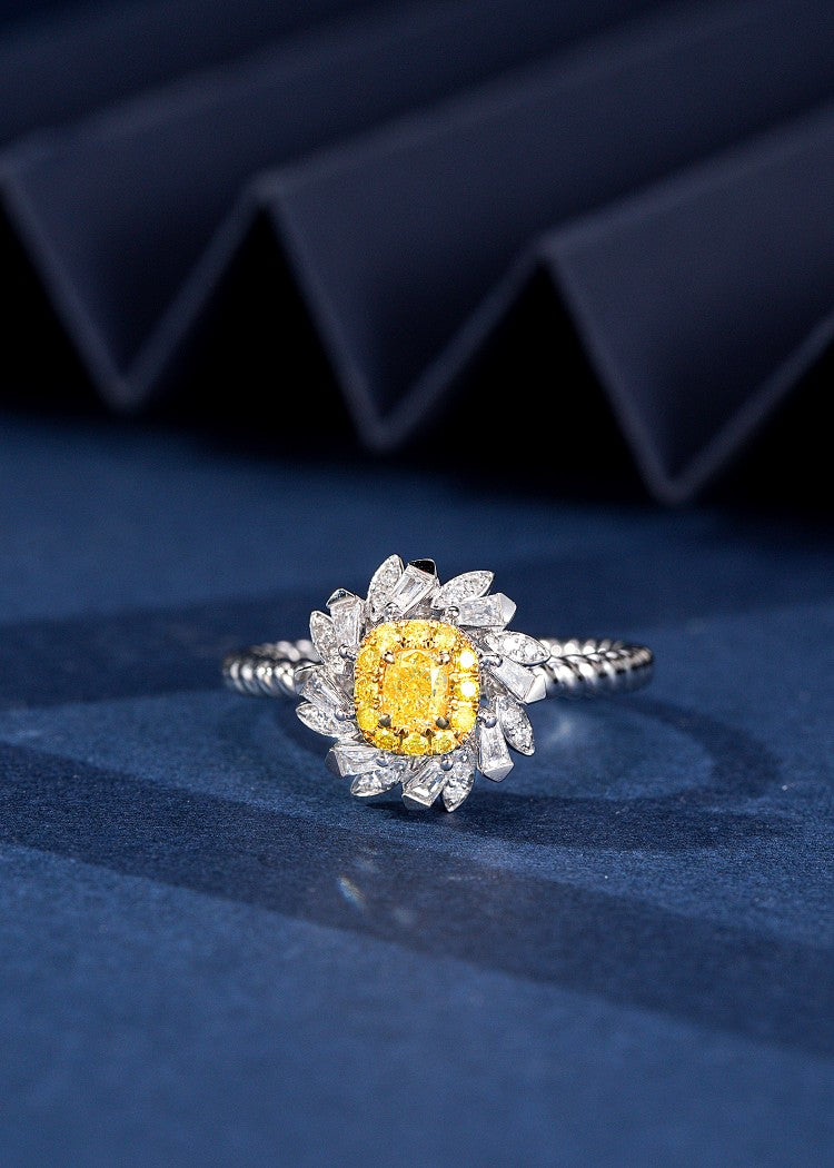 Diamond Daisy Ring - Unique and Elegant Jewelry Piece - Yellow Diamond Ring