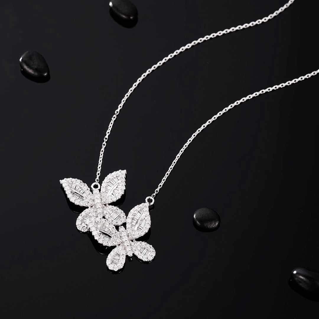 Diamond Double Butterfly Pendant - Exquisite Jewelry Piece - White Diamond Pendant