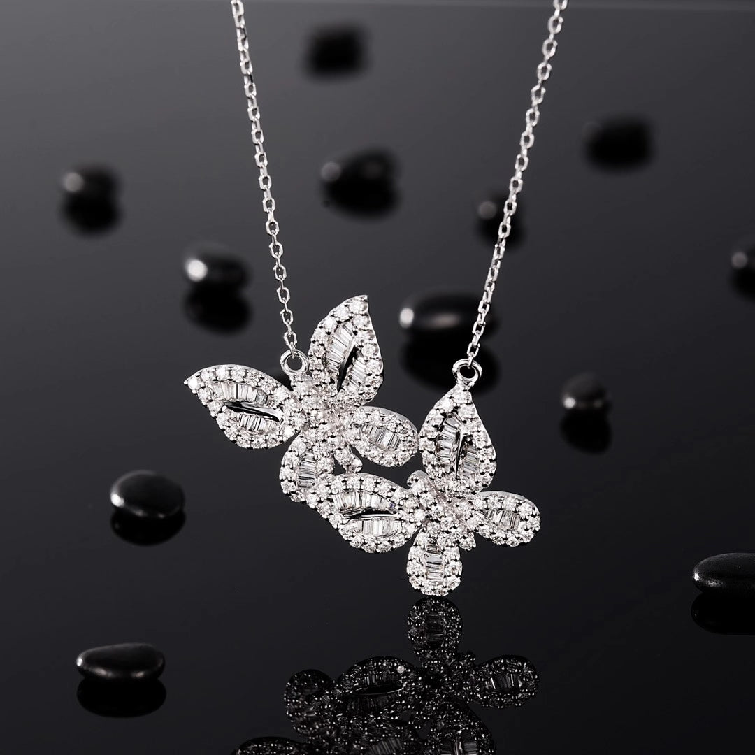 Diamond Double Butterfly Pendant - Exquisite Jewelry Piece - White Diamond Pendant