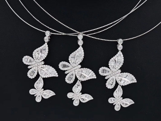 Diamond Double Butterfly Pendant - Exquisite Jewelry Piece - White Diamond Set System