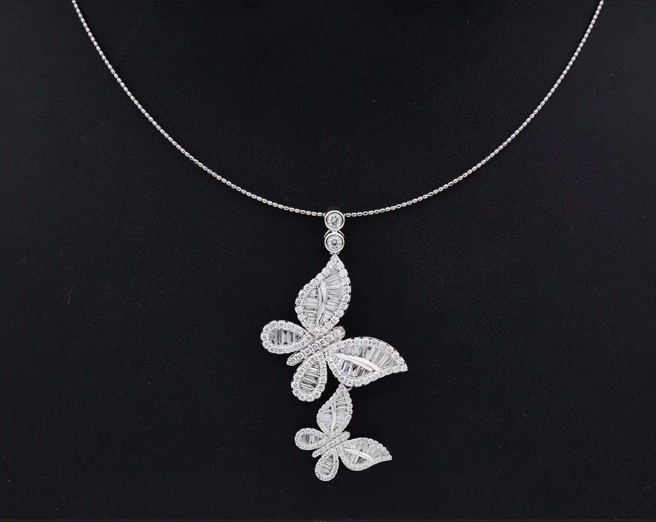 Diamond Double Butterfly Pendant - Exquisite Jewelry Piece - White Diamond Set System