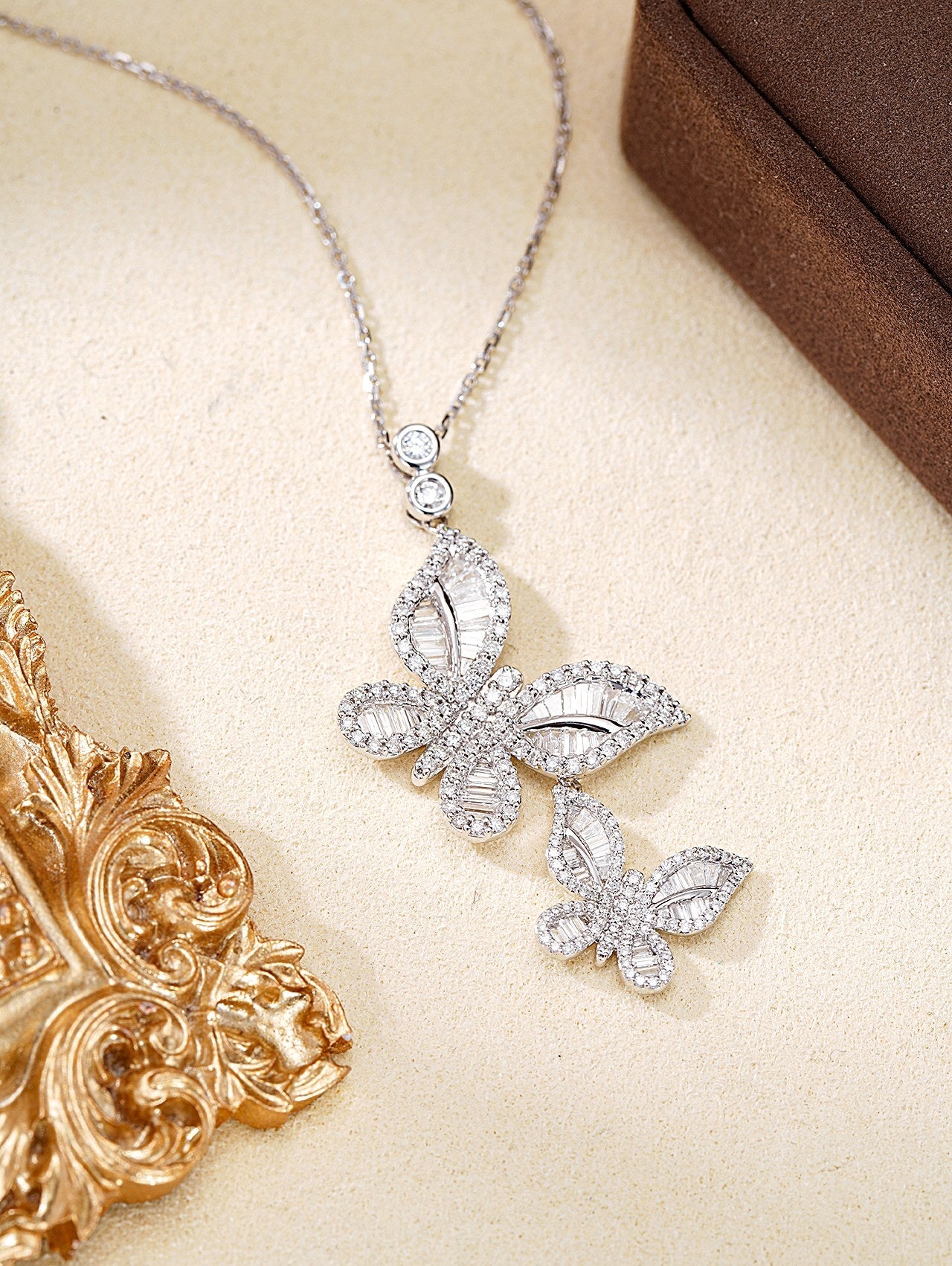 Diamond Double Butterfly Pendant - Luxurious Jewelry Piece - White Diamond Pendant