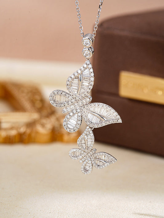 Diamond Double Butterfly Pendant - Luxurious Jewelry Piece - White Diamond Pendant