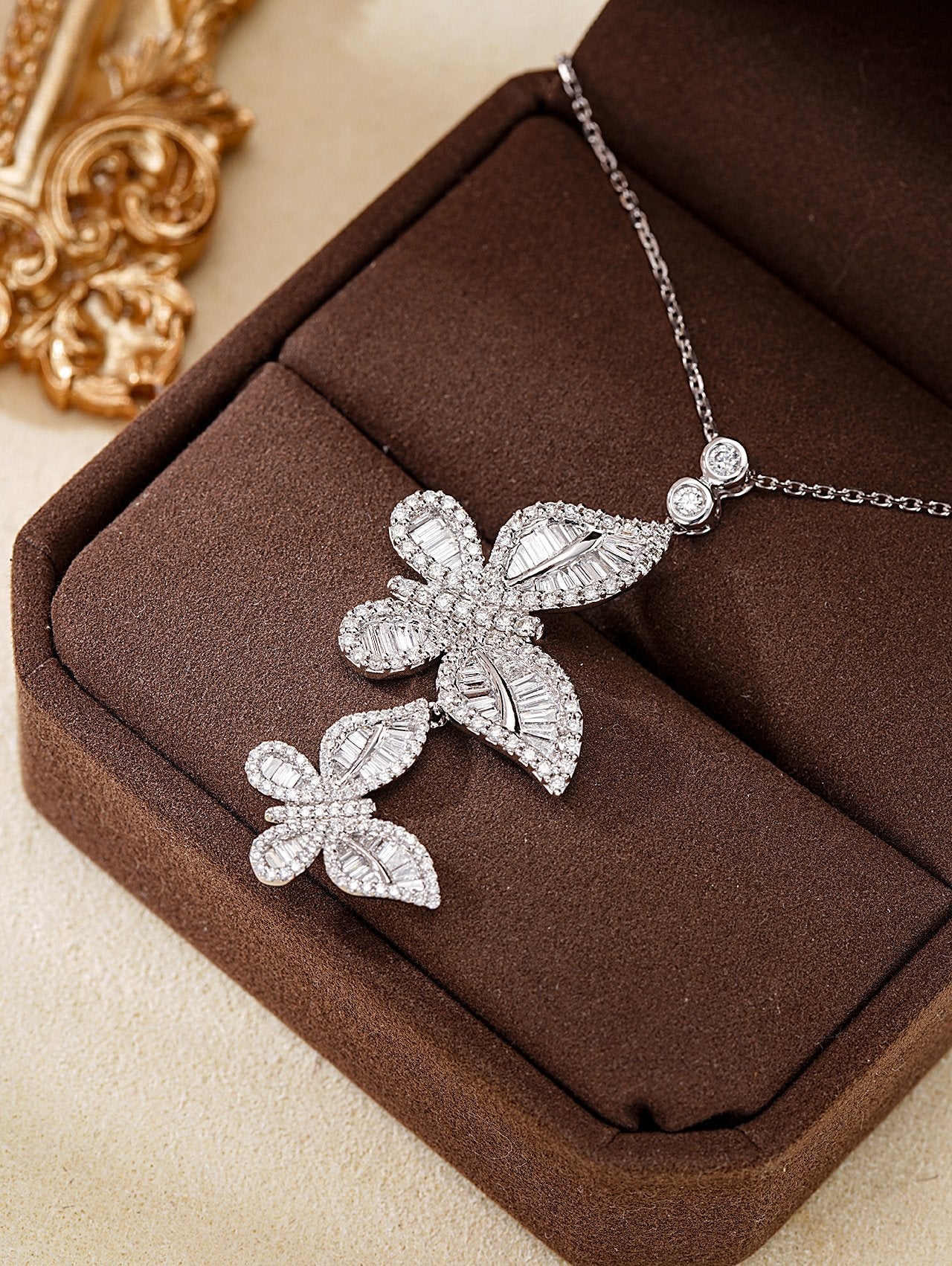 Diamond Double Butterfly Pendant - Luxurious Jewelry Piece - White Diamond Pendant