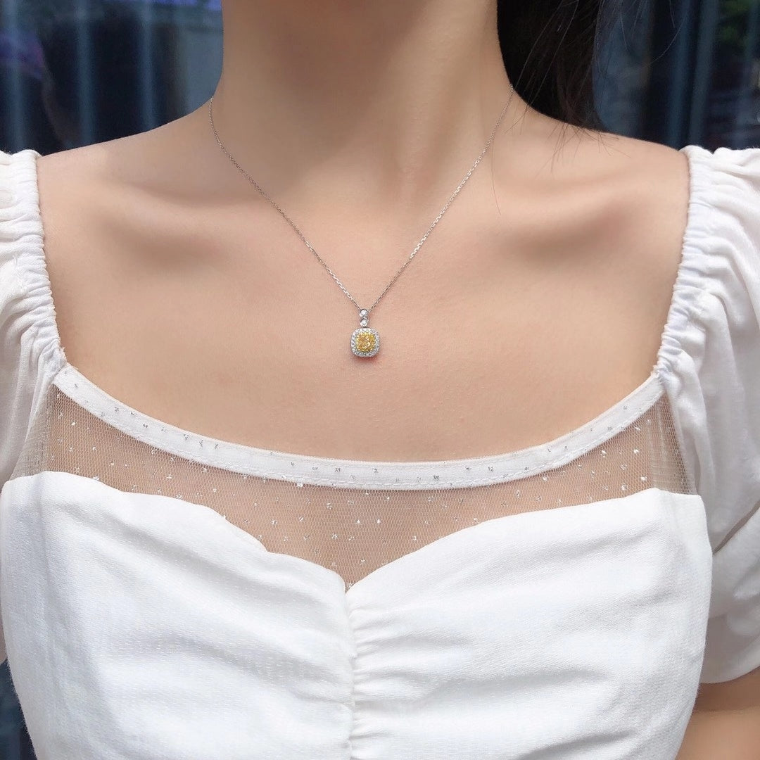 Diamond Double Cushion Pendant - Luxurious Jewelry Piece - Yellow Diamond Pendant