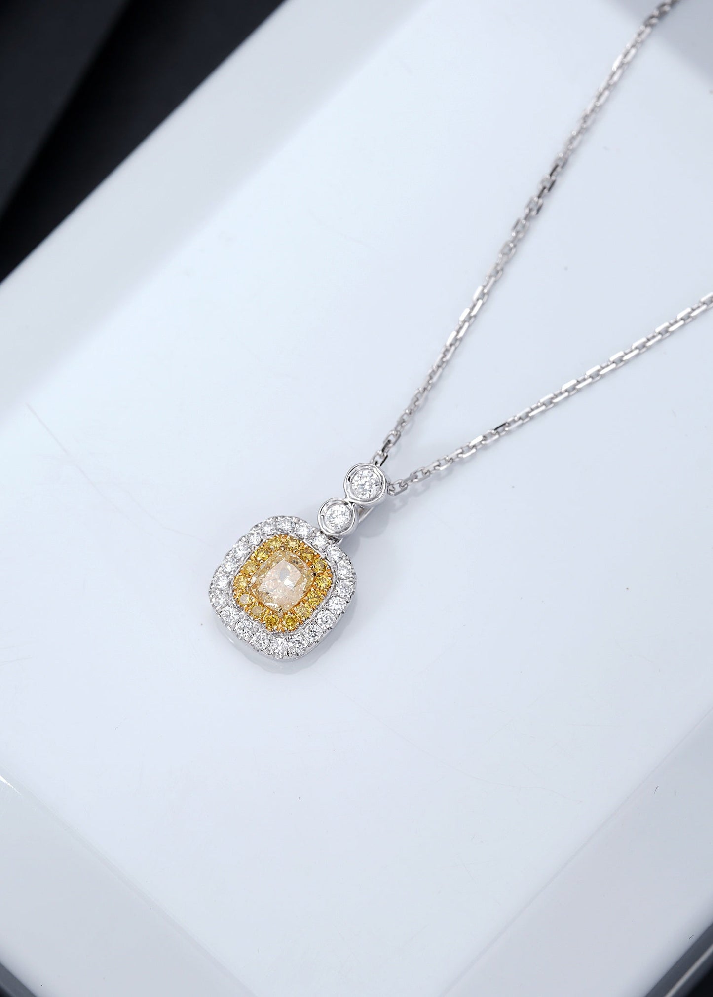 Diamond Double Cushion Pendant - Luxurious Jewelry Piece - Yellow Diamond Pendant