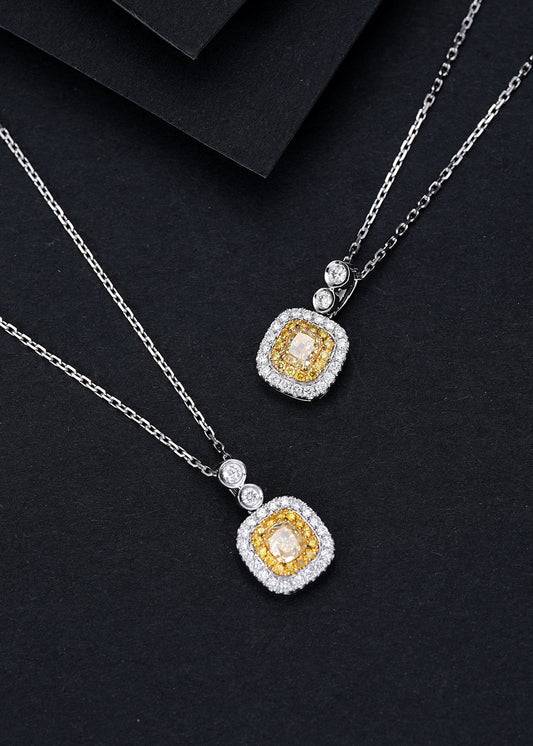 Diamond Double Cushion Pendant - Luxurious Jewelry Piece - Yellow Diamond Pendant