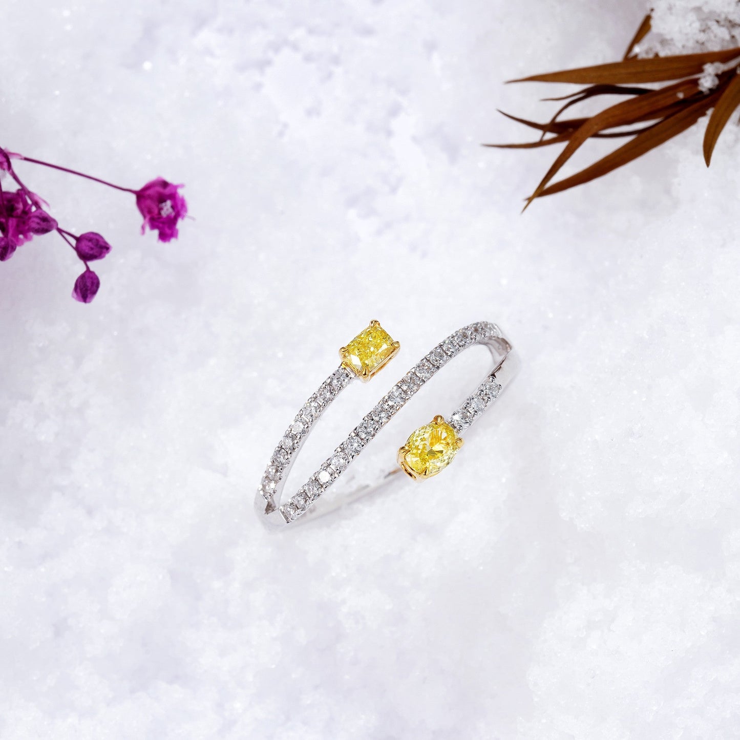 Diamond Double Cushion Ring - Luxurious Jewelry Piece - Yellow Diamond Ring