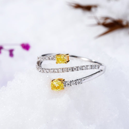 Diamond Double Cushion Ring - Luxurious Jewelry Piece - Yellow Diamond Ring