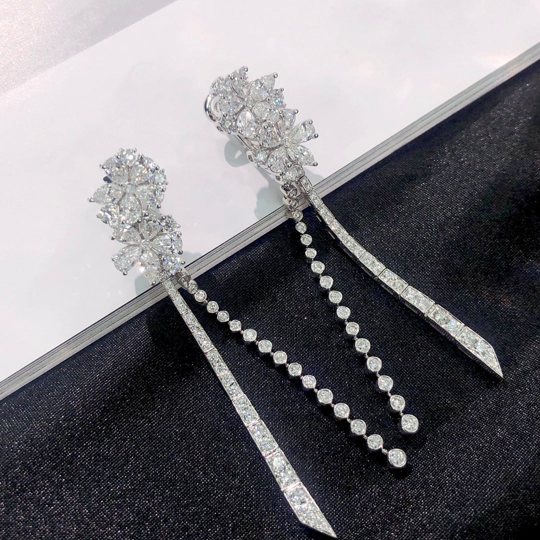 Diamond Double Five-Flower Round Earrings - Premium Jewelry - Jeweler.Jewelry