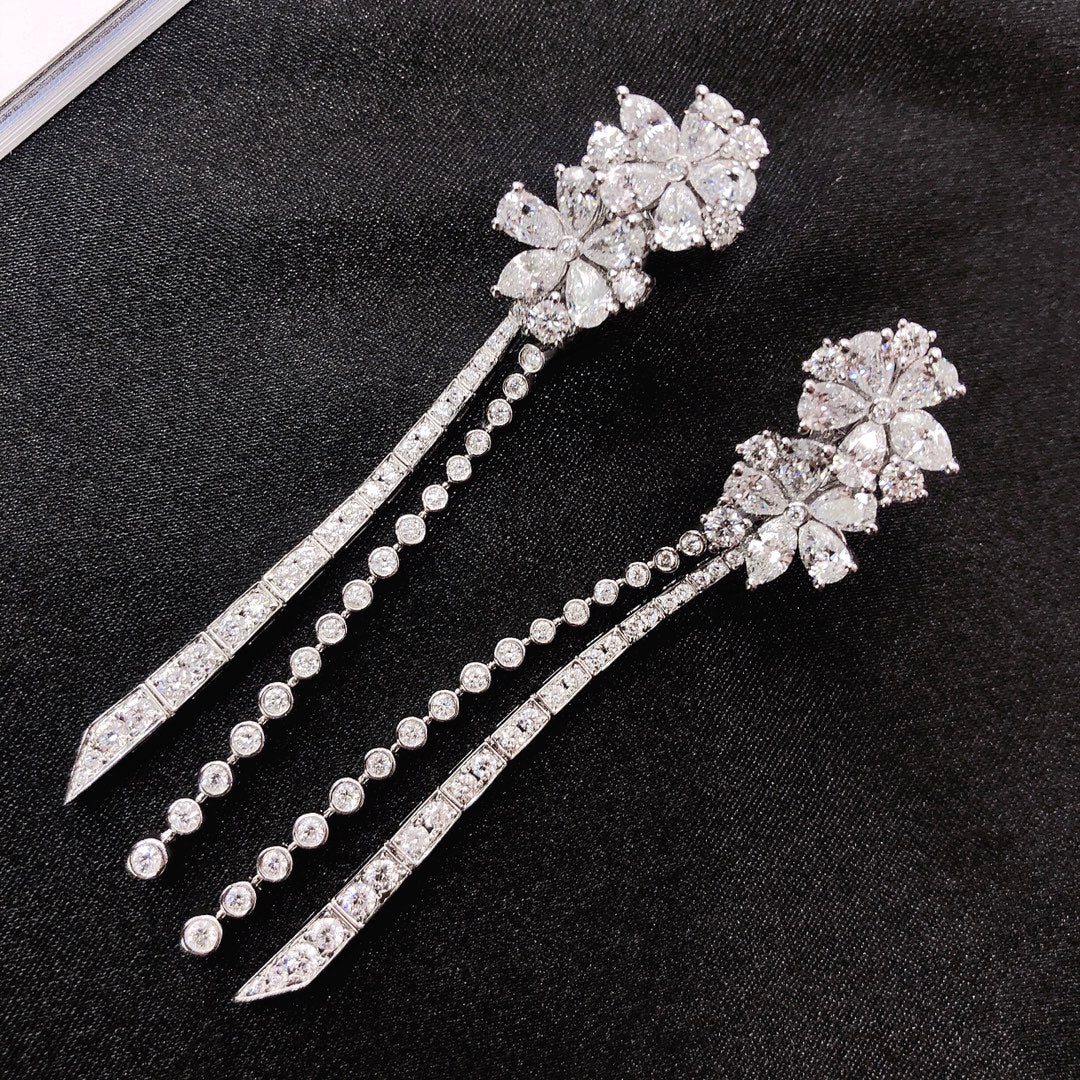 Diamond Double Five-Flower Round Earrings - Premium Jewelry - Jeweler.Jewelry