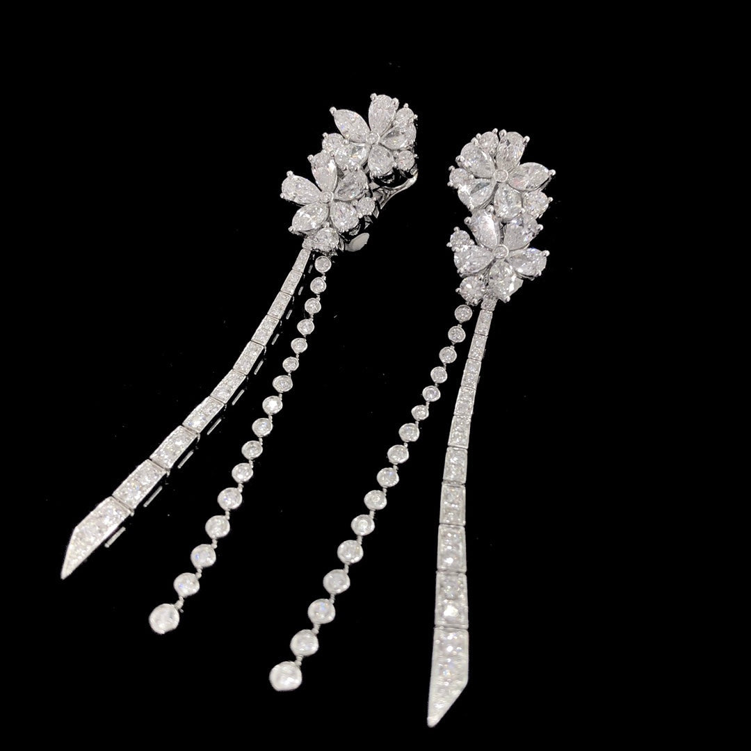 Diamond Double Five-Flower Round Earrings - Premium Jewelry - Jeweler.Jewelry