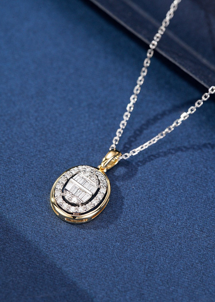 Diamond Double-Halo Ellipse Pendant - Luxurious Jewelry Find - White Diamond Pendant