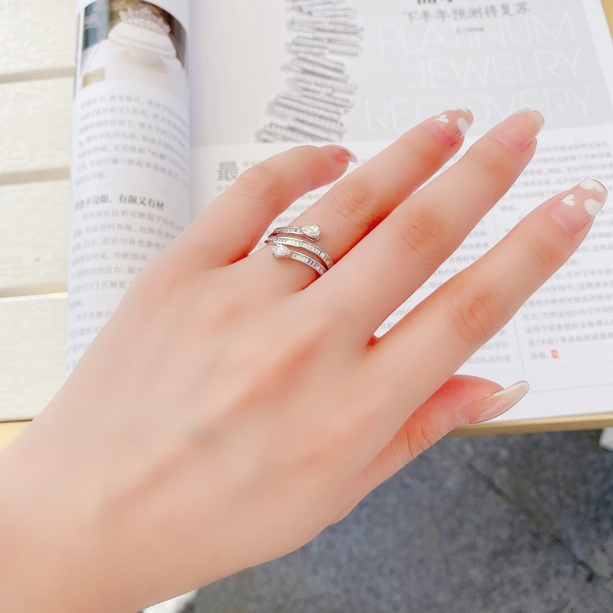 Diamond Double-Headed Drop Ring - Unique Jewelry Piece - White Diamond Ring