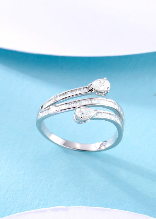 Diamond Double-Headed Drop Ring - Unique Jewelry Piece - White Diamond Ring