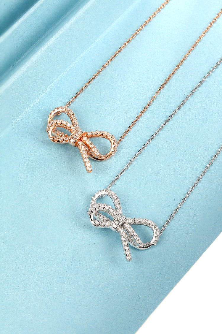 Diamond Double-Line Bowknot Set - Elegant Jewelry Collection - White Diamond Set System