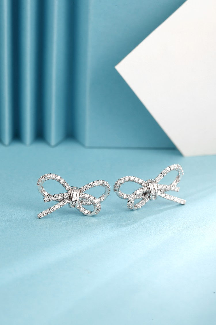 Diamond Double-Line Bowknot Set - Elegant Jewelry Collection - White Diamond Set System