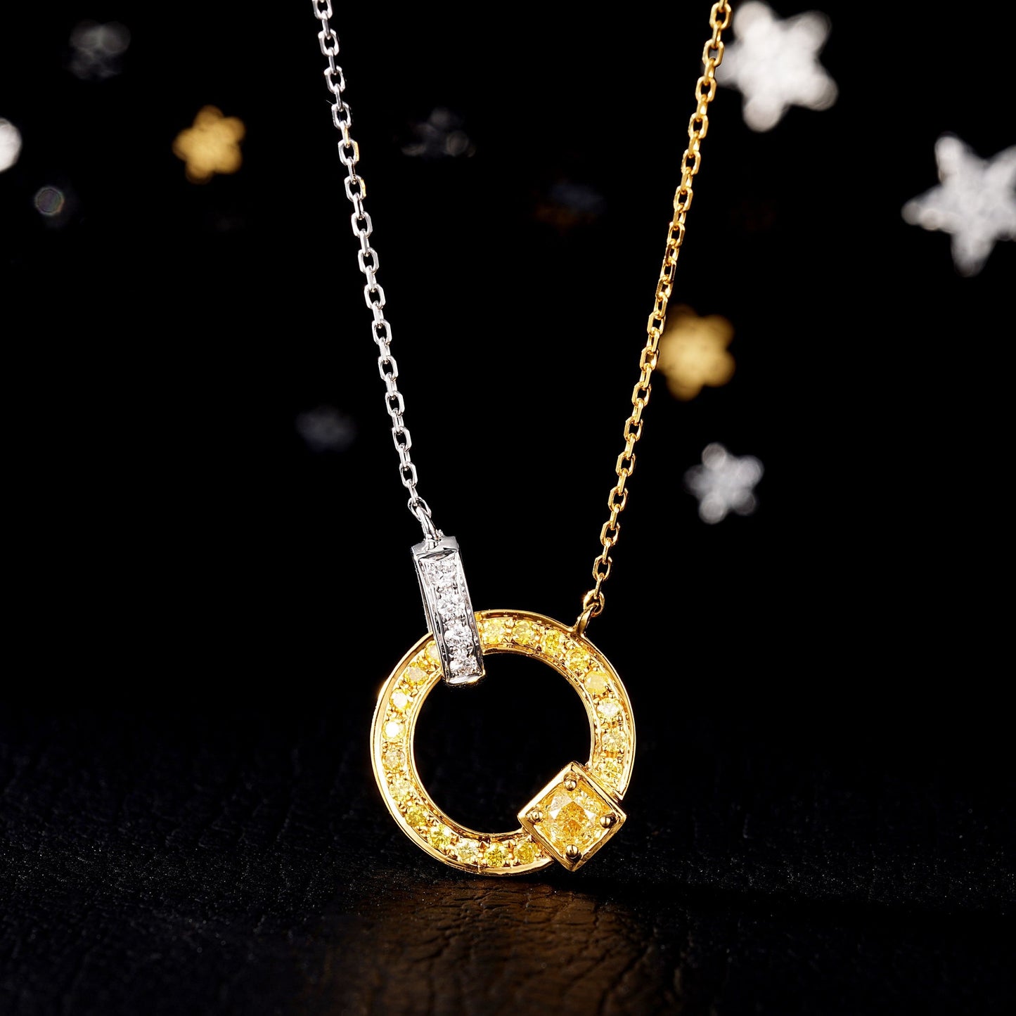 Diamond Double Loop Pendant - Elegant Jewelry Piece - Yellow Diamond Pendant