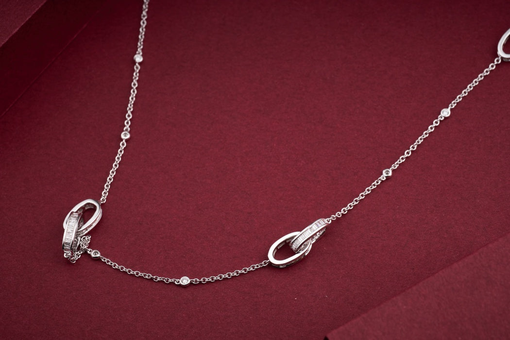 Diamond Double Loop Pendant Necklace (Versatile Wear) - Premium Jewelry - White Diamond Necklace