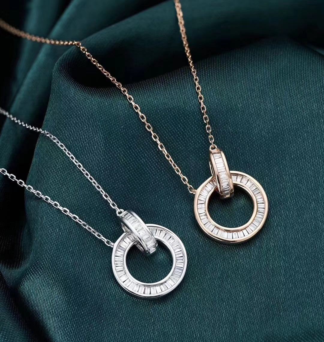 Diamond Double Loop Step Cut Pendant - Premium Jewelry - White Diamond Pendant