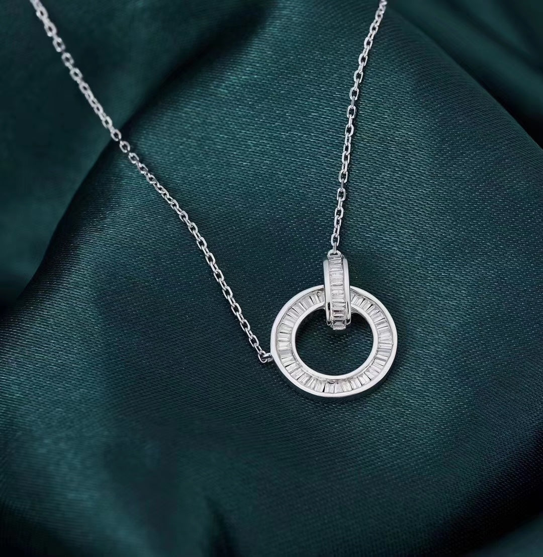 Diamond Double Loop Step Cut Pendant - Premium Jewelry - White Diamond Pendant