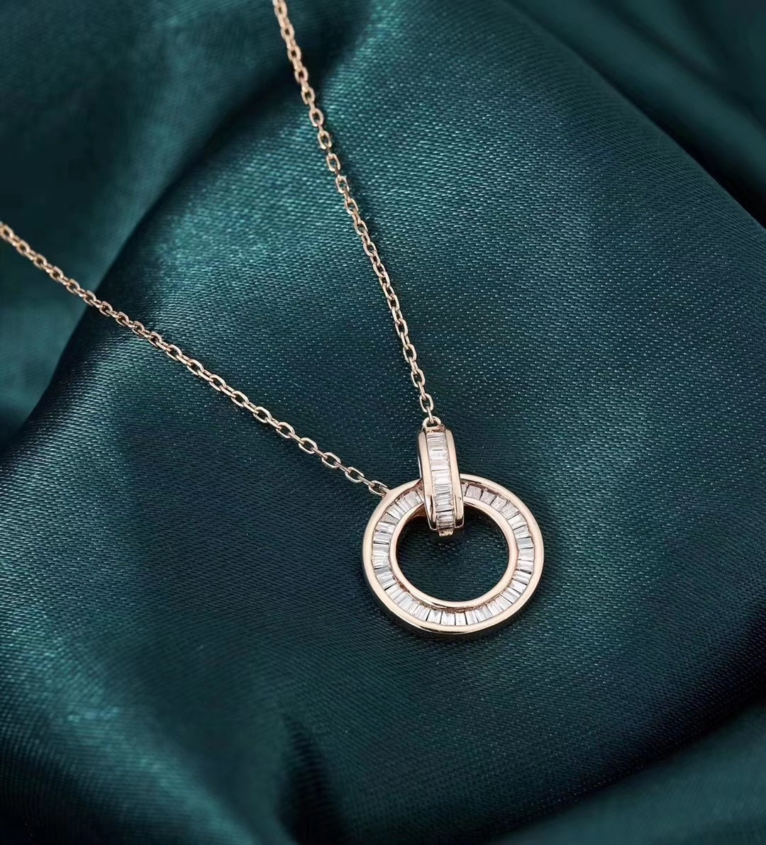 Diamond Double Loop Step Cut Pendant - Premium Jewelry - White Diamond Pendant