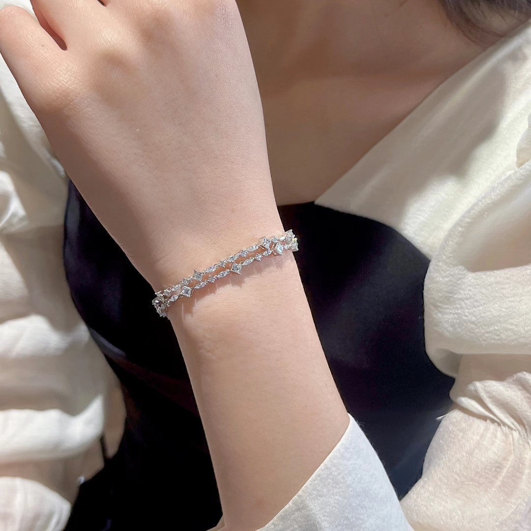 Diamond Double Row Princess Baguette Bracelet - Luxury Jewelry - White Diamond Bracelet