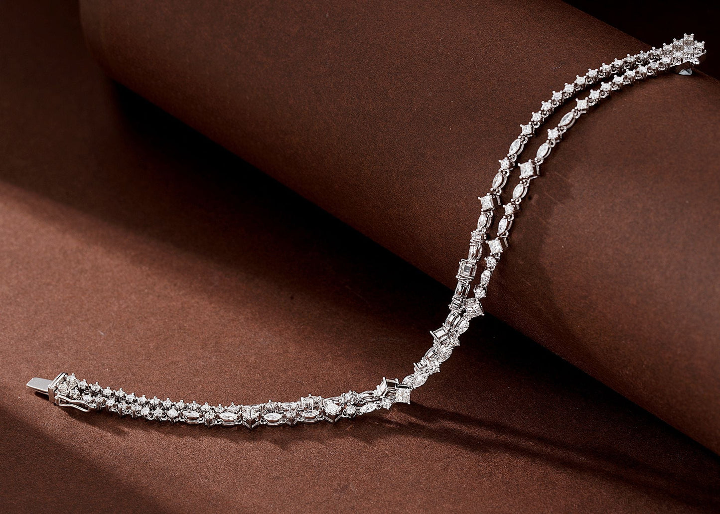 Diamond Double Row Princess Baguette Bracelet - Luxury Jewelry - White Diamond Bracelet