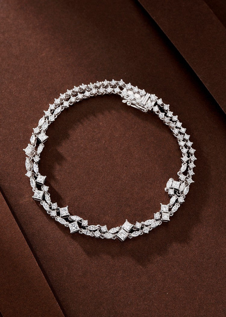 Diamond Double Row Princess Baguette Bracelet - Luxury Jewelry - White Diamond Bracelet