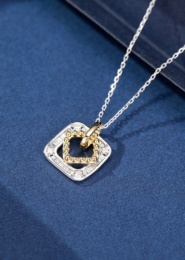 Diamond Double Square Pendant - Unique Jewelry Piece - White Diamond Pendant