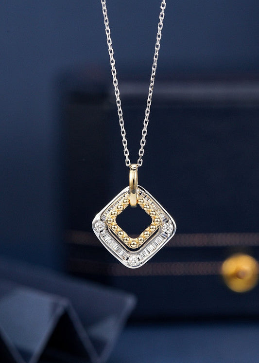 Diamond Double Square Pendant - Unique Jewelry Piece - White Diamond Pendant