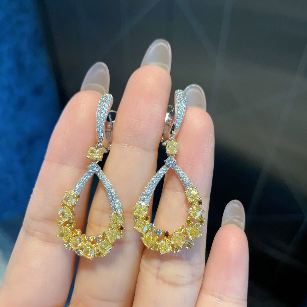 Diamond Drop Earrings with Yellow Sapphire - Premium Jewelry Jeweler.Jewelry