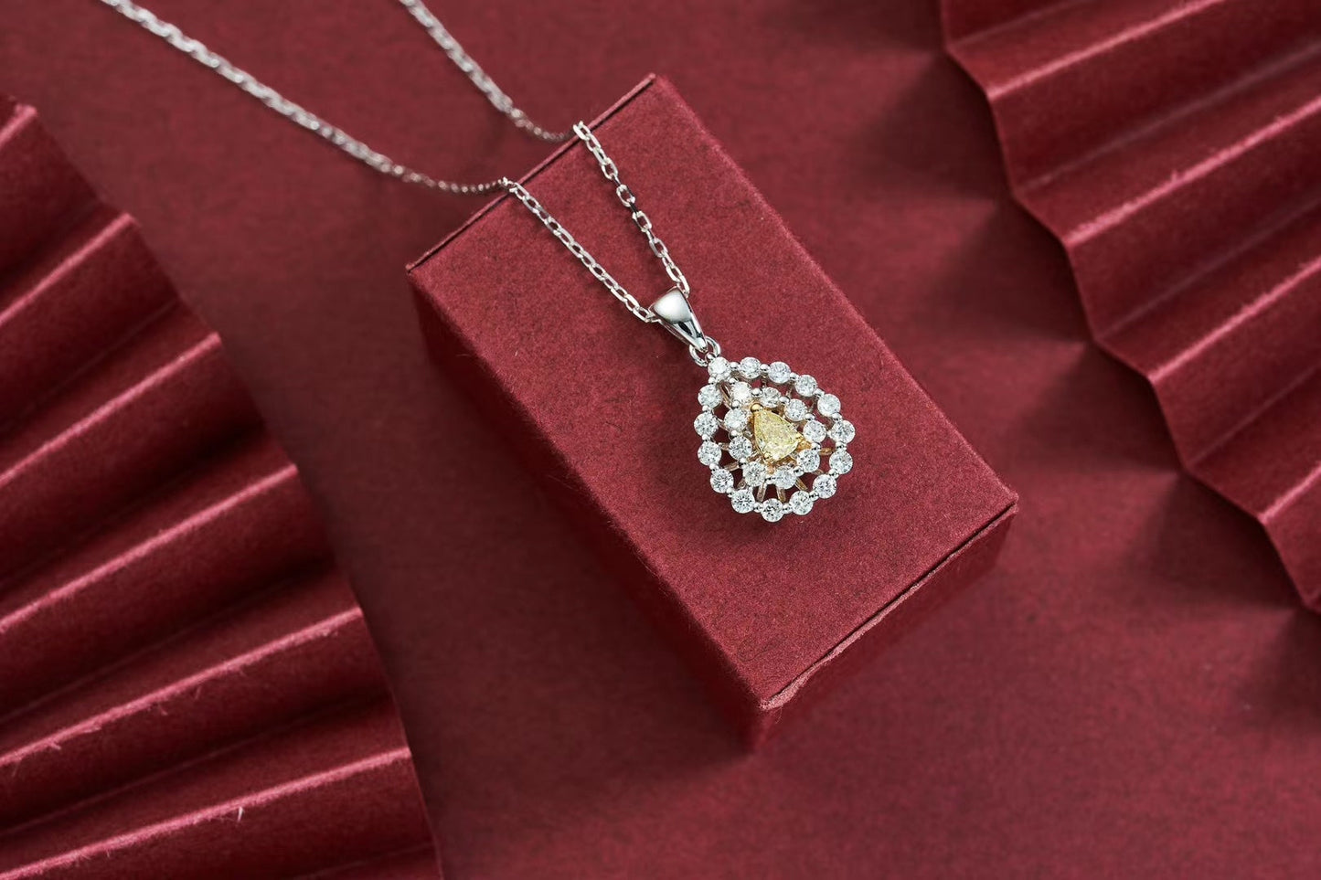 Diamond Drop Pendant with Double Halo - Premium Jewelry - Yellow Diamond Pendant