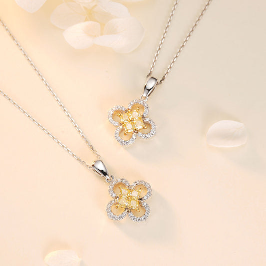 Diamond-Embedded Four-Leaf Clover Pendant Jewelry - Yellow Diamond Pendant