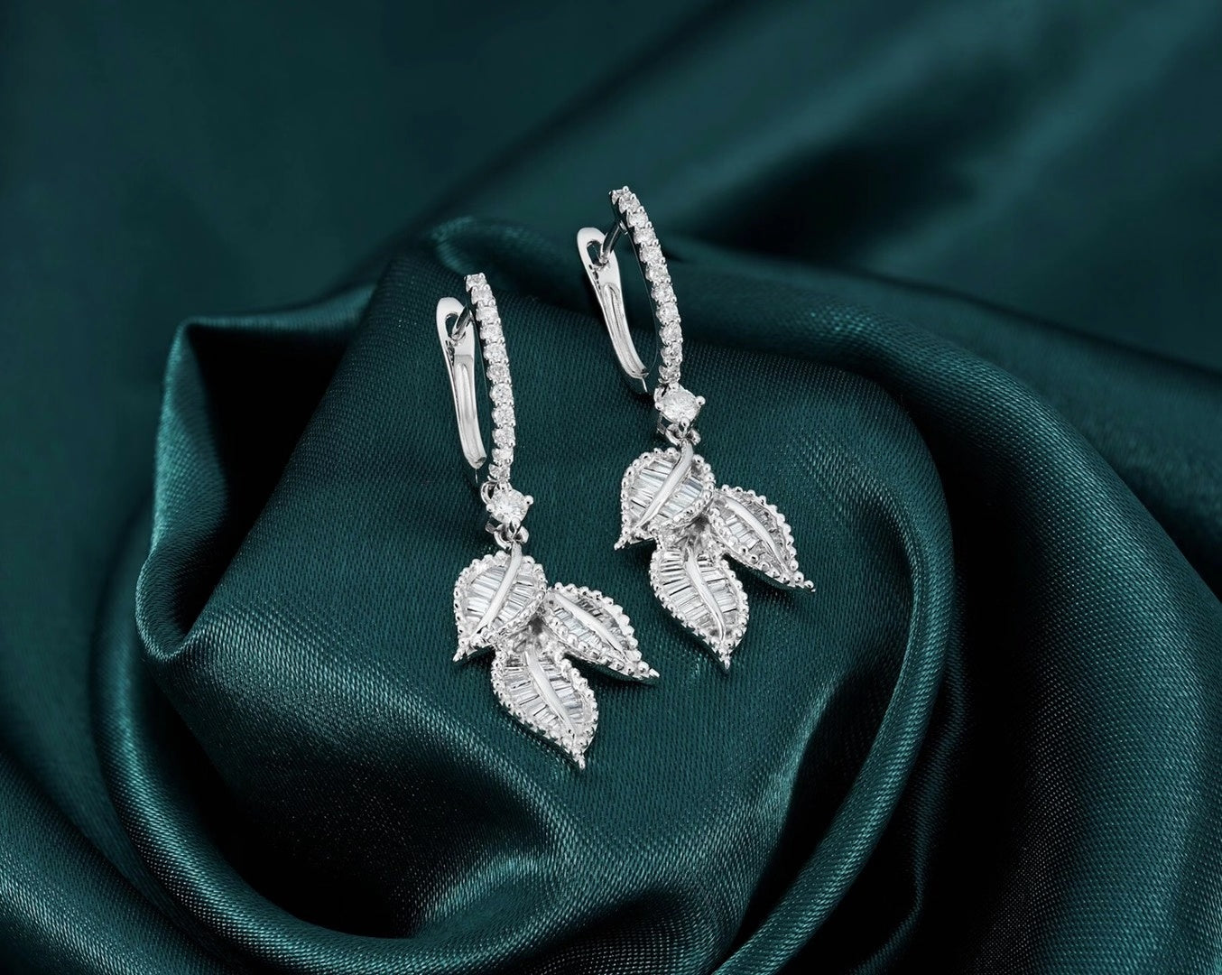 Diamond-Encrusted Leaf Earrings - A Unique Jewelry Piece - Jeweler.Jewelry