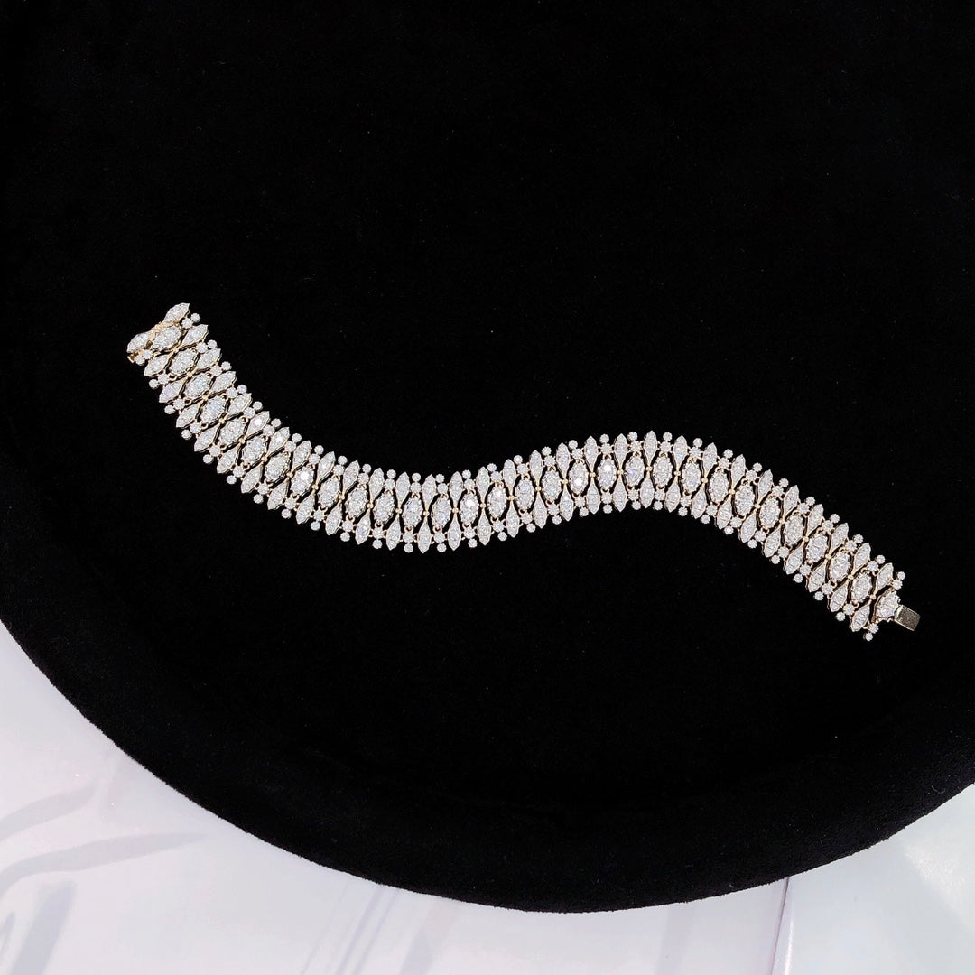 Diamond-Encrusted Oar-Inspired Bracelet - Unique Jewelry Piece - White Diamond Bracelet