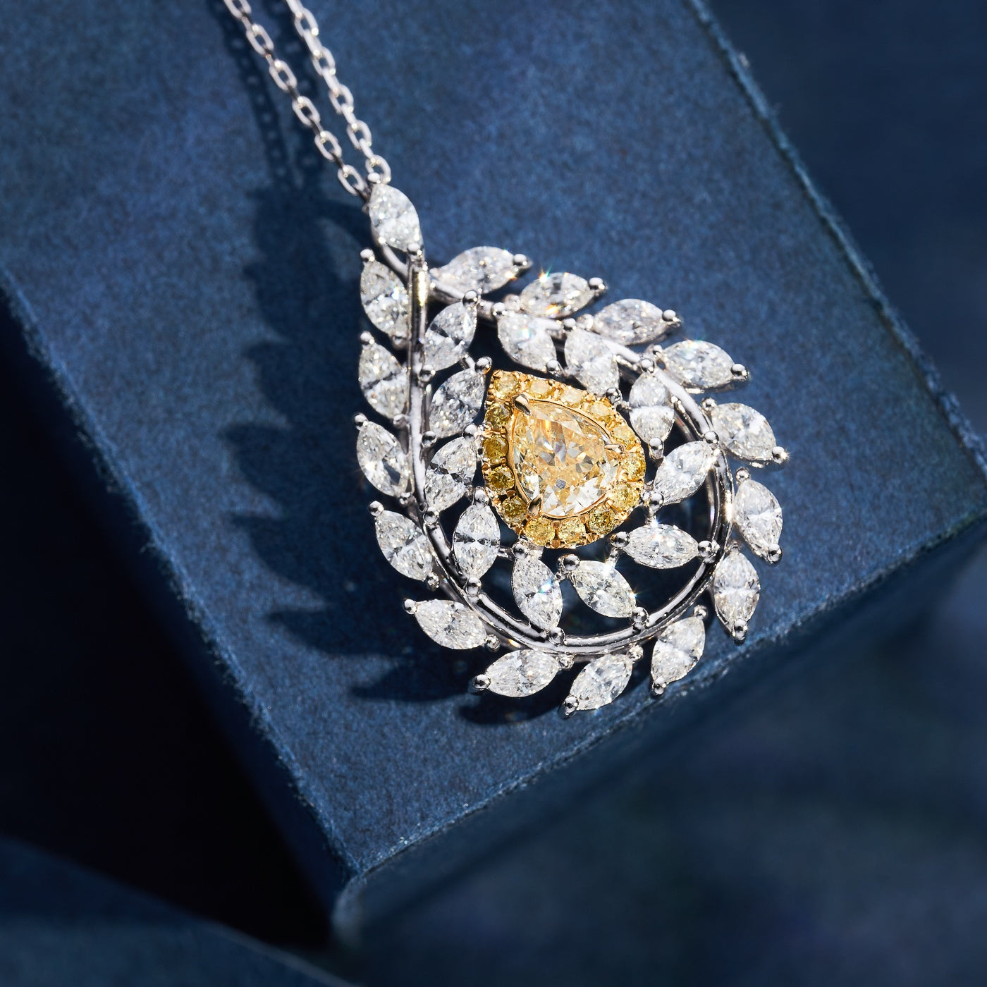 Diamond-Encrusted Olive Branch Pendant Jewelry - Yellow Diamond Pendant