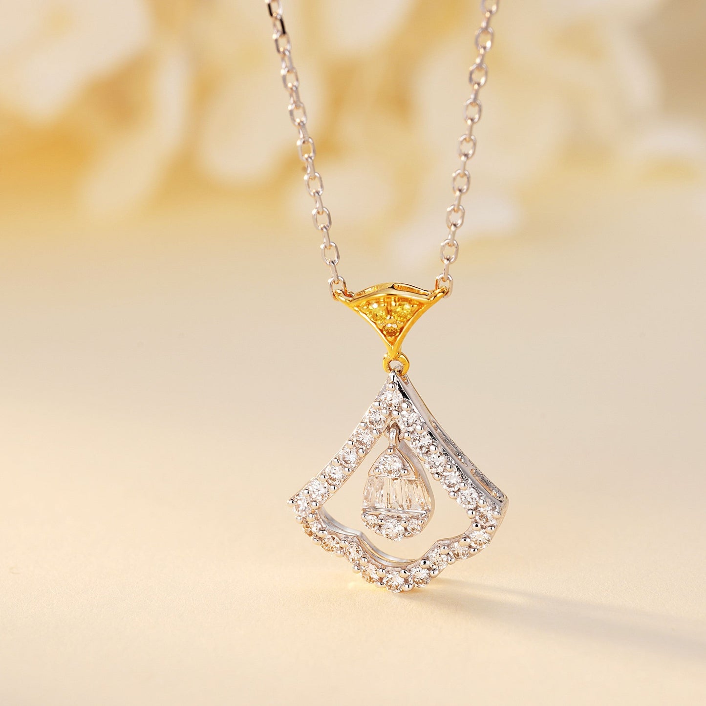 Diamond-Encrusted Pendant Necklace with Yellow Diamond Accent - Elegant Jewelry Piece - Yellow Diamond Pendant