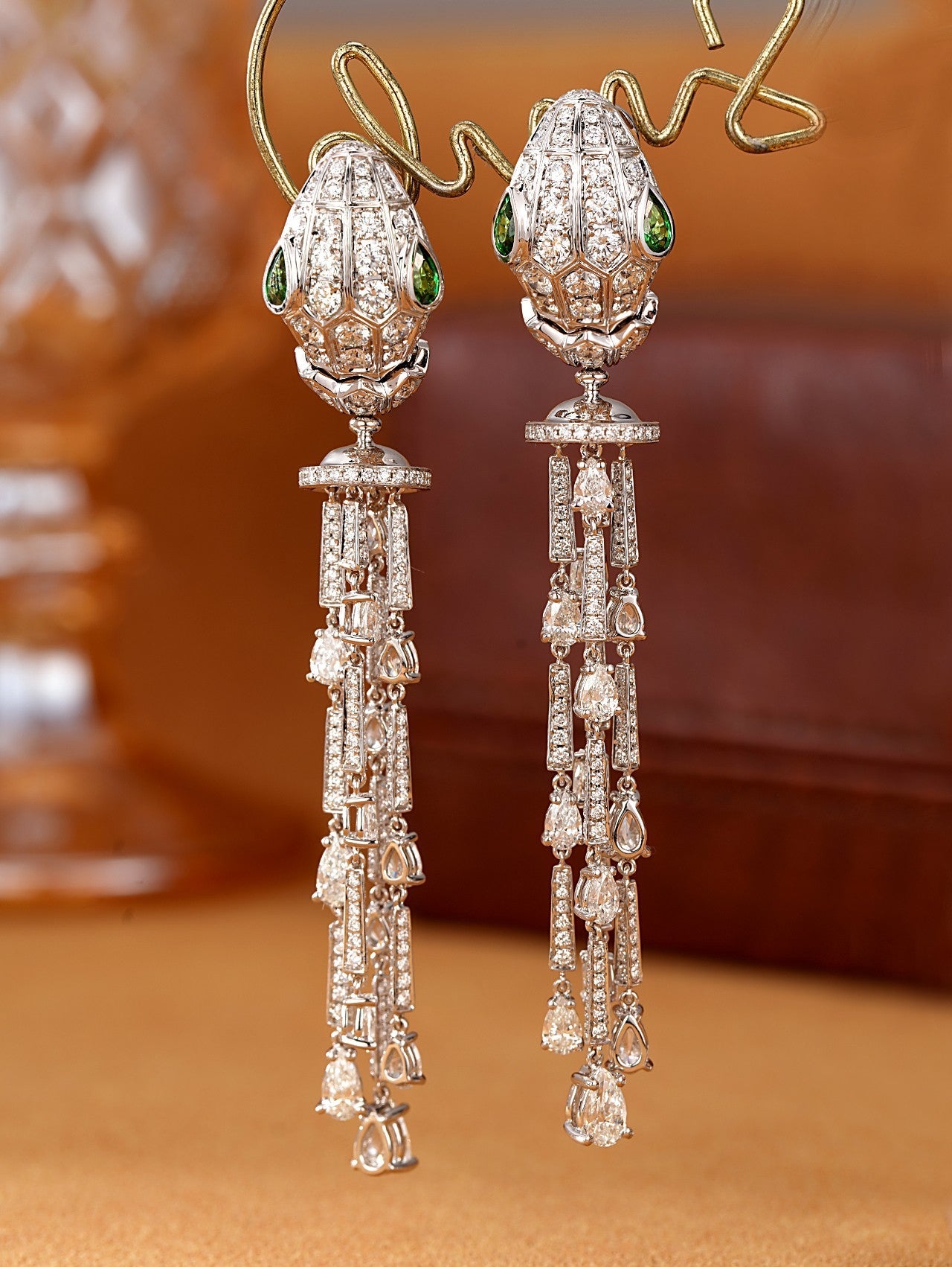 Diamond Encrusted Snake Head Tassel Earrings - Exquisite Jewelry - Jeweler.Jewelry