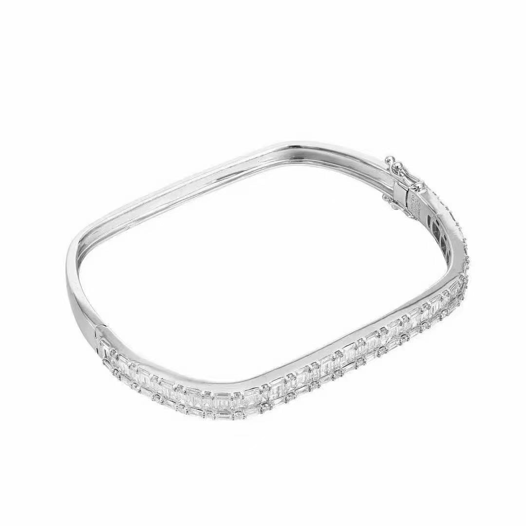 Diamond Encrusted T-Square Bracelet - Luxurious Jewelry Piece - White Diamond Bracelet