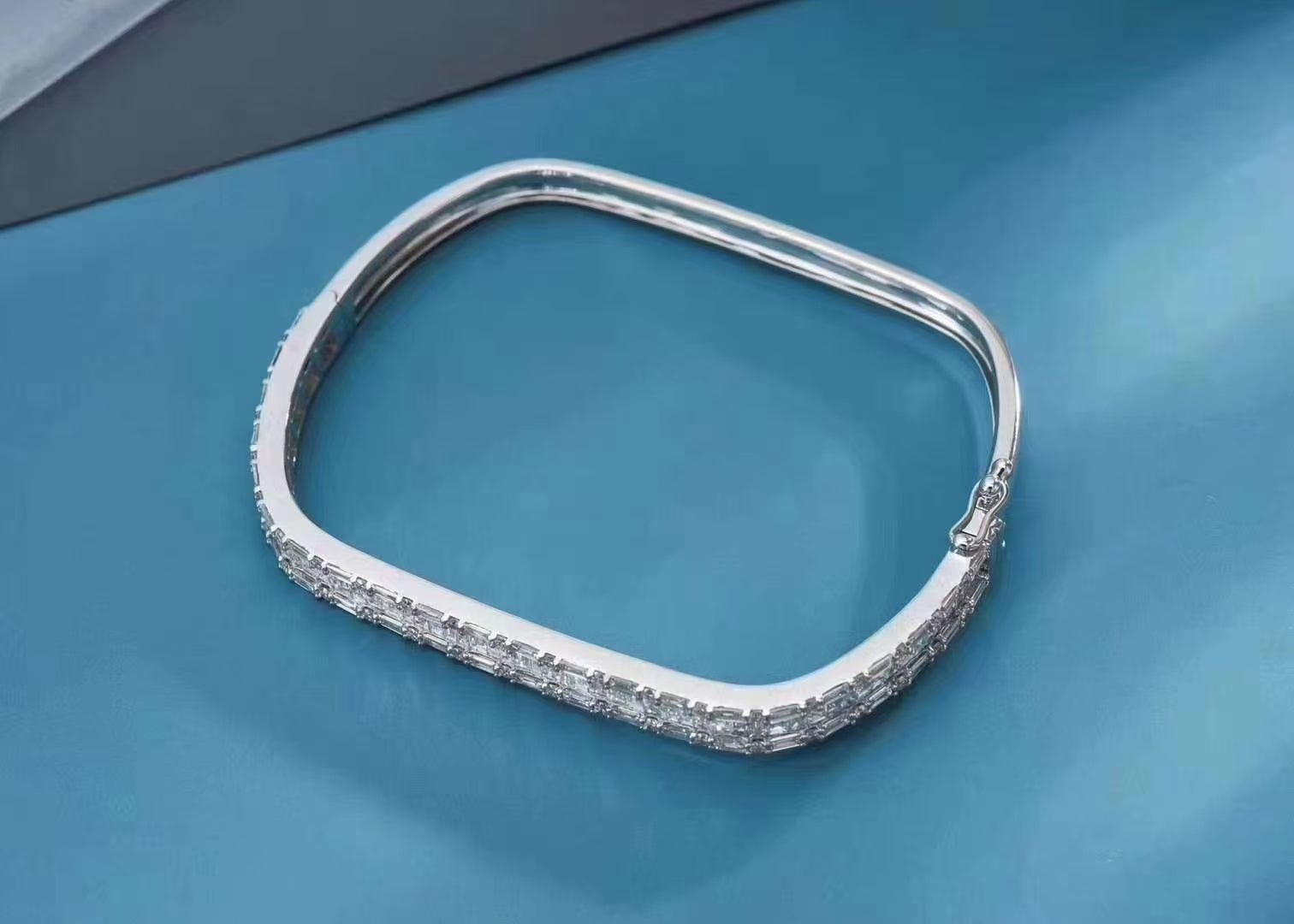 Diamond Encrusted T-Square Bracelet - Luxurious Jewelry Piece - White Diamond Bracelet