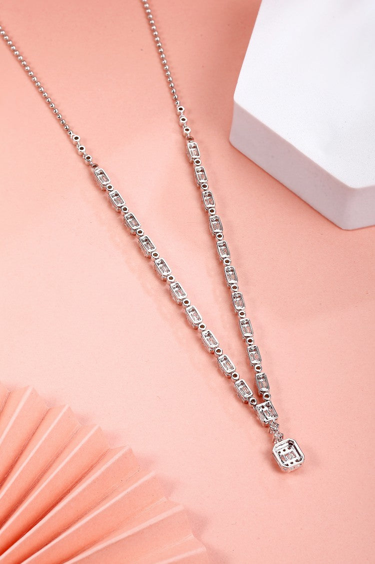 Diamond Encrusted T-Square Pendant Necklace - Premium Jewelry - White Diamond Necklace